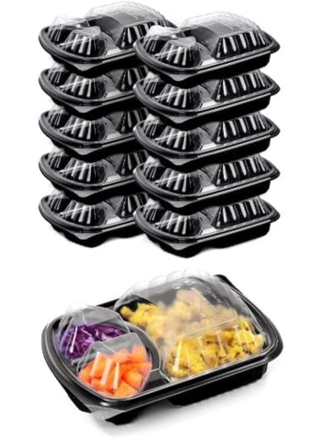 Plastic plates with lid, 3 compartments (10 pieces) for easy meal organization and food storage. - Image 2